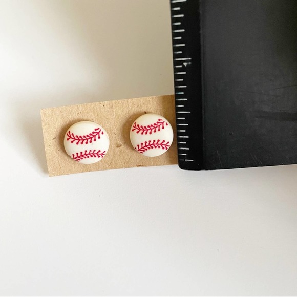 Baseball Themed .5” Stud Earrings - Picture 2 of 3
